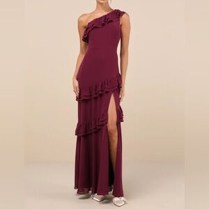 Lulus Brilliant Grace Plum Purple Ruffled One-Shoulder Maxi Dress